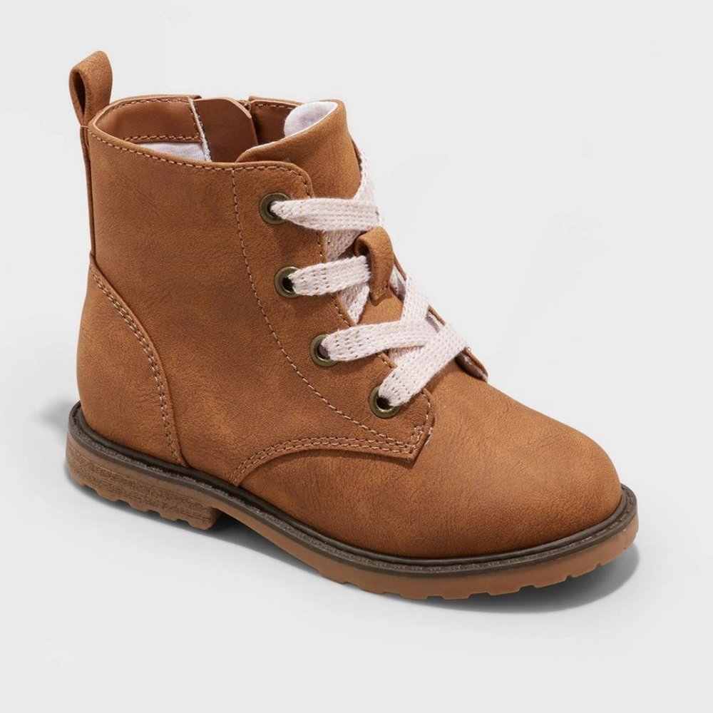 Cat & Jack - Cognac Toddler Girls' Giovanna Zipper Slip-On Lace-Up Combat Boots